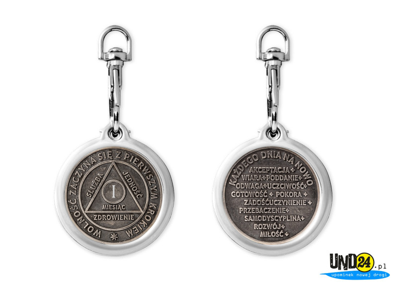 Metalowy Brelok z Karabińczykiem - Medal 1. Miesiąc trzeźwości
